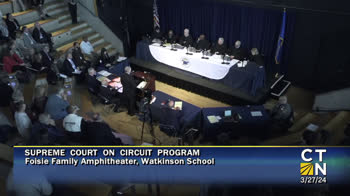 Click to Launch Connecticut Supreme Court “On Circuit” Oral Argument at Watkinson School: Frances Wihbey v. Pine Orchard Assoc. Zoning Board of Appeals in Branford, et al.